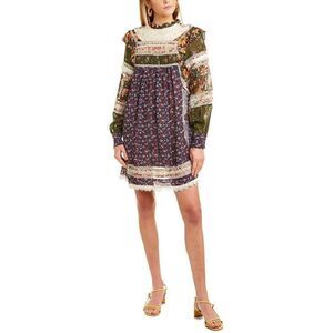 Farm Rio Mixed Liberty Floral Sheer Long Sleeve Lace Mini Dress